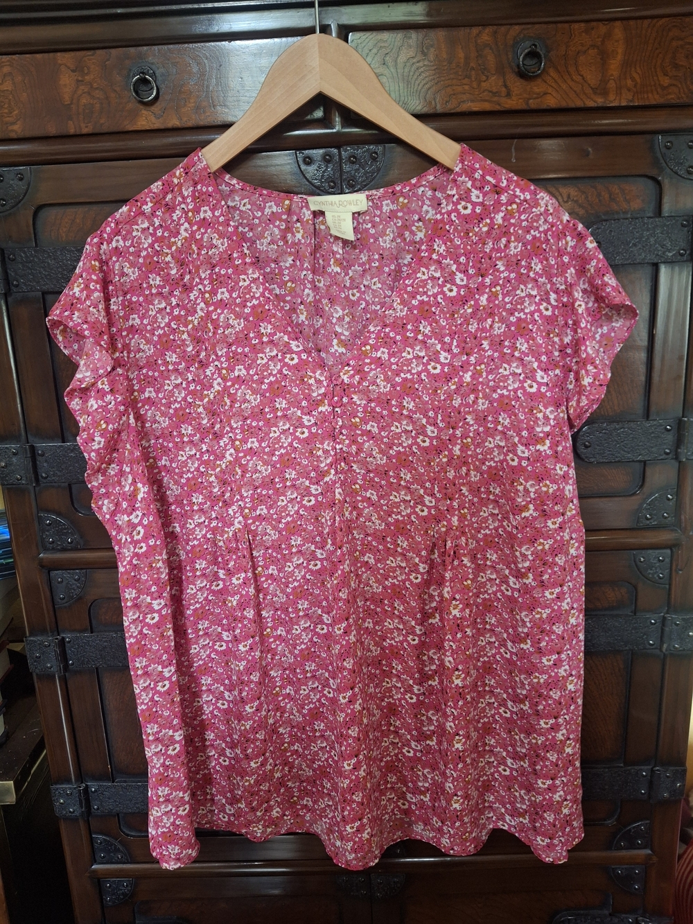 Cynthia Rowley Pink Floral Short Sleeve Blouse